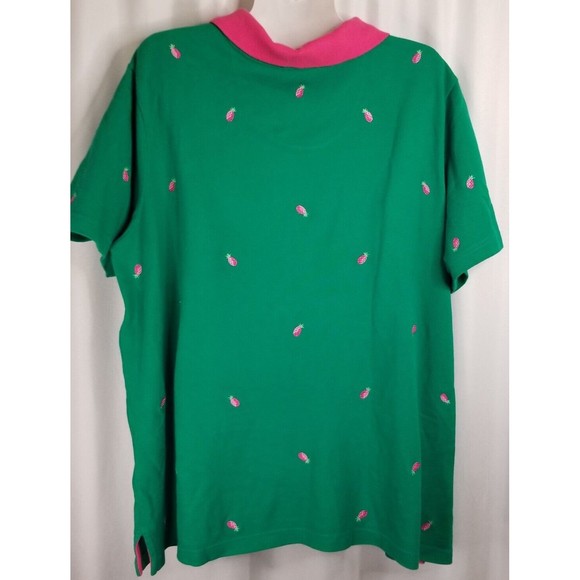 Quacker Factory Women's Polo Shirt Green Embroidered Pink Pineapple Size 1X - Picture 4 of 6